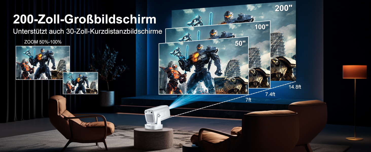 Beamer 4K HY260pro: Міні проєктор 4K з Wi-Fi 6, Bluetooth 5.4, Android TV, 180° обертання, 18000 люмен, 5W динамік для дому та відпочинку на природі