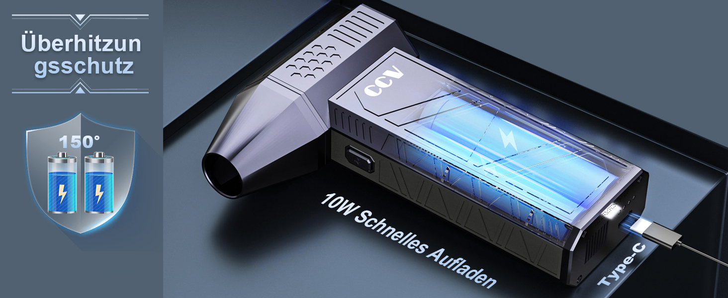 Електричний пилосос для чищення CCV з акумулятором 3000mAh, 3 швидкості, щітка, USB-C зарядка, для ПК, авто, дивану (BLUE)