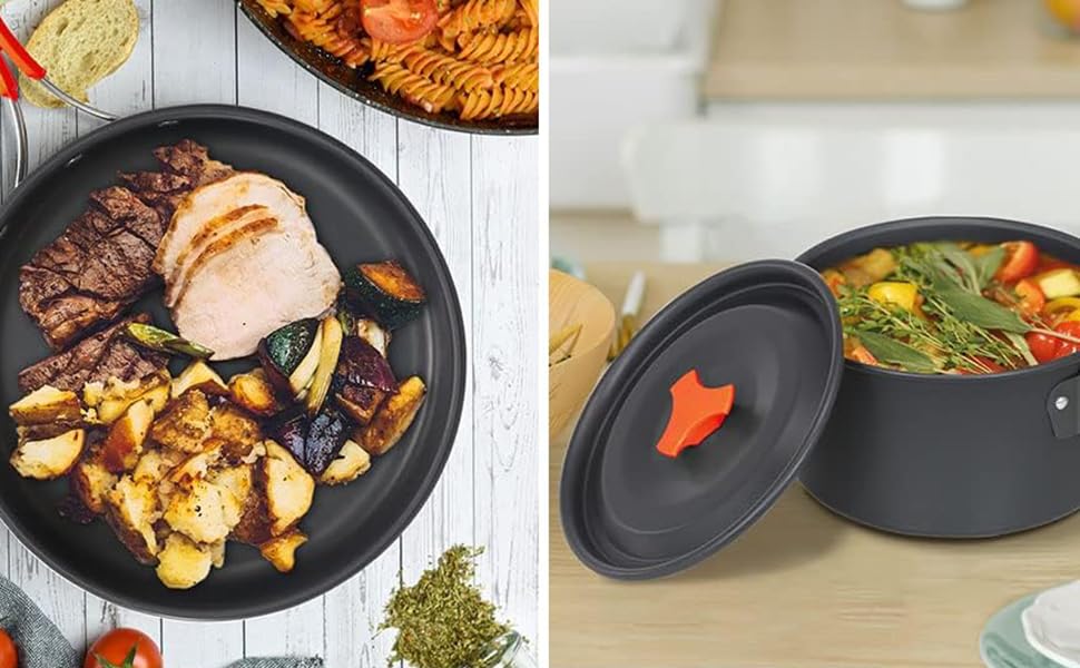 Набір кухонного посуду для кемпінгу, 10 предметів: каструля, сковорода, чайник, сумка для зберігання. Для кемпінгу, пікніків та походів