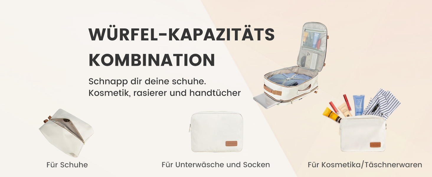 LOVEVOOK Рюкзак для ручної поклажі, 40L, для подорожей, ділових поїздок, валіза-рюкзак, водонепроникний, для ноутбука 17 дюймів, рюкзак для подорожей, кемпінгу, вихідних Beige+braun-30l