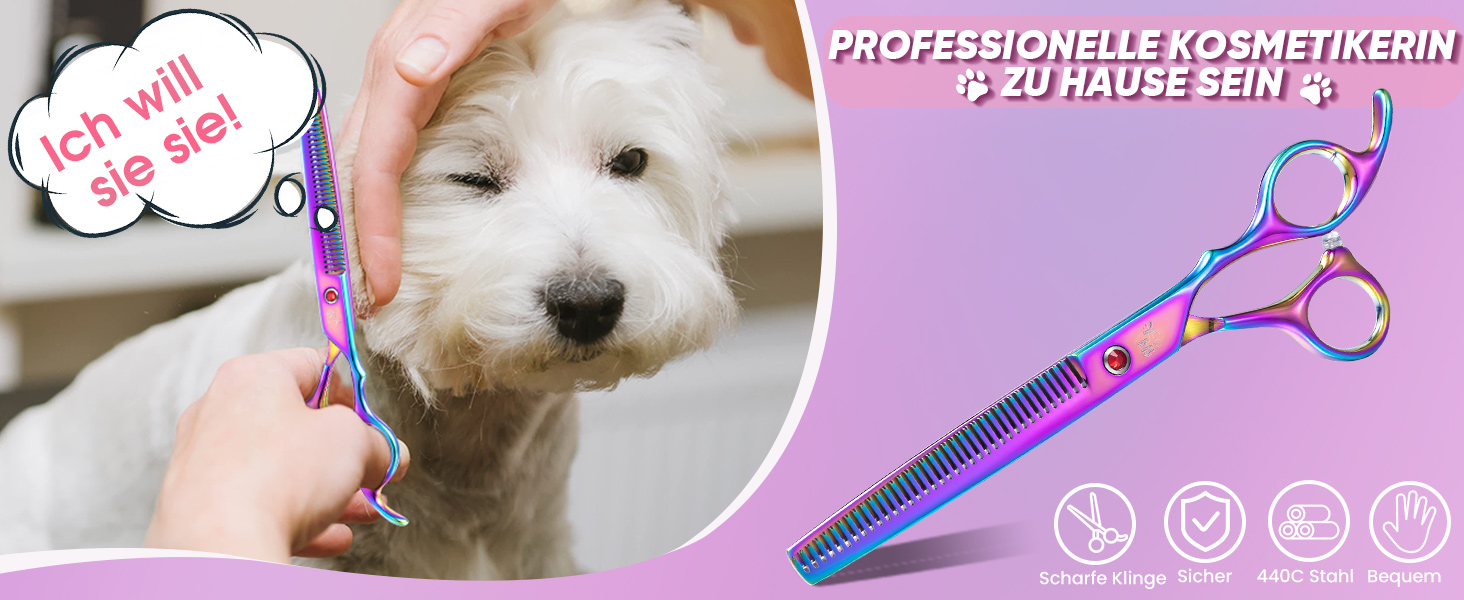 Професійна ножиця для грумінгу собак Chunker, ножиці для розрідження шерсті, нержавіюча сталь 440C, кольорова (Rainbow-thinning)