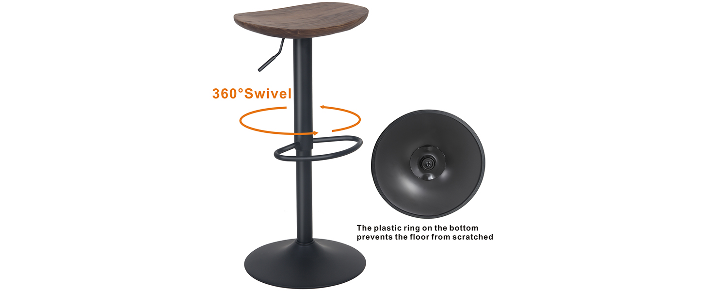 Kidol Adjustable Height Solid Wood Bar Stool - 360° Swivel, Industrial Modern Design for Kitchen Counter