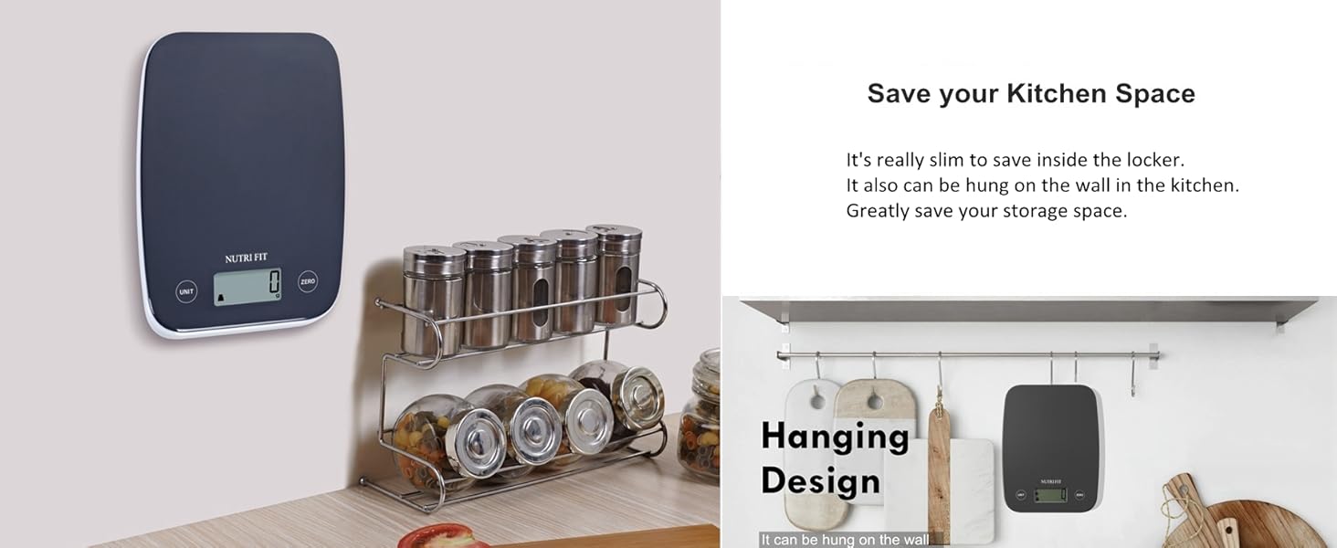 Кухонні ваги Nutri Fit: цифрова вага з нержавіючої сталі, ультраплоска, LCD-дисплей, 5 кг, 4 одиниці вимірювання