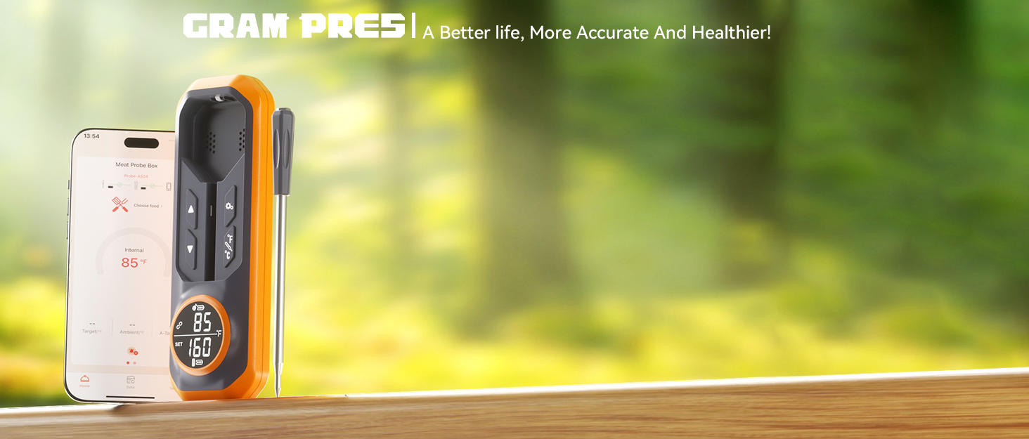 Бездротовий термометр для м'яса, цифровий кухонний термометр з бездротовим зондом, дальність 152 м, термометр для їжі, сумісність з iOS & Android, попередньо запрограмовані температури для гриля, духовки