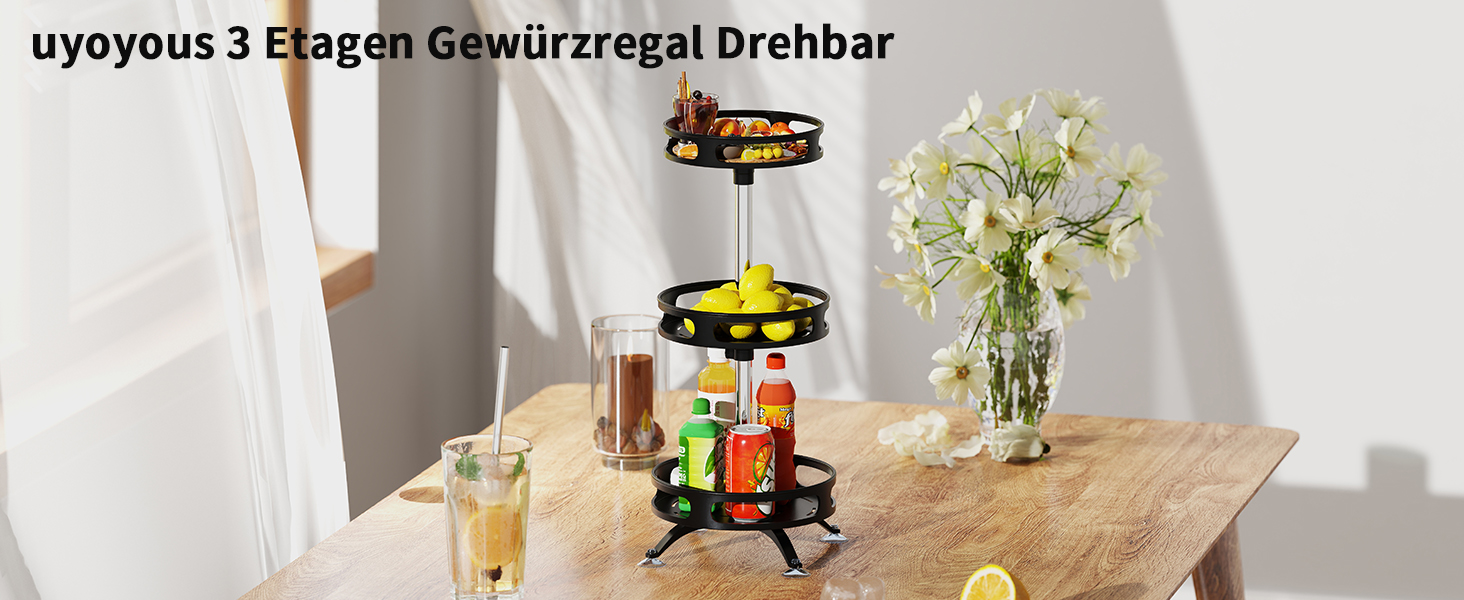 Організатор для спецій, поворотний на 360°, 3 яруси, з нержавіючої сталі, чорний