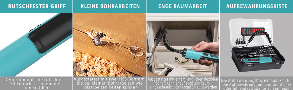 Міні акумуляторна дриль-шуруповерт Kiprim Professional ES2, 4V, 1.3Ah Li-Ion з індикатором заряду, 2 напрямки обертання, LED-підсвічування, USB-кабель для зарядки