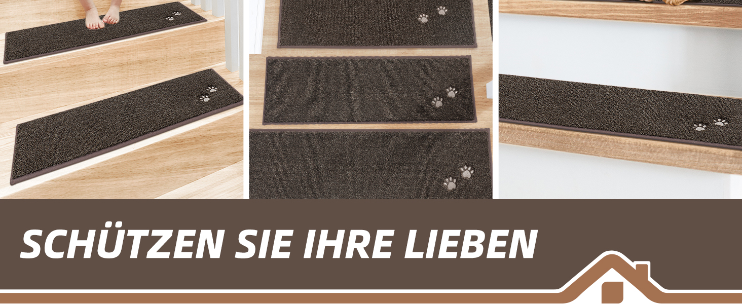 BEQHAUSE Non-Slip Stair Treads - 15 Piece Set - Washable Carpet for Stairs - Safe for Kids, Seniors & Pets - 100% Polyester with TPE Backing - 22x70cm