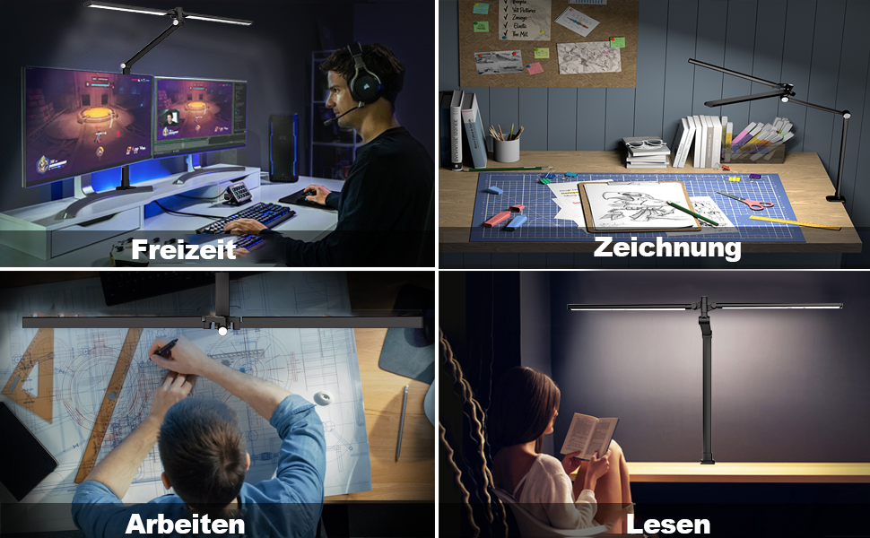 LED лампа для столу Hapfish з кріпленням, 24W, двокамерна, для монітора, широке та яскраве освітлення, 5 режимів кольору та 5 рівнів регулювання яскравості, денне світло, дитяча, з багатоосьовим кріпленням