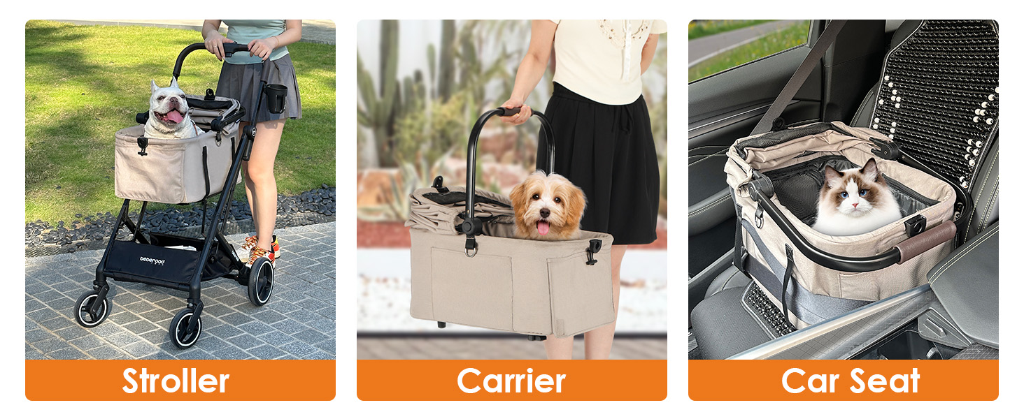 Візок для тварин Beberoad Pets X2: для собак та котів до 20 кг, знімний, складний, водонепроникний, бежевий