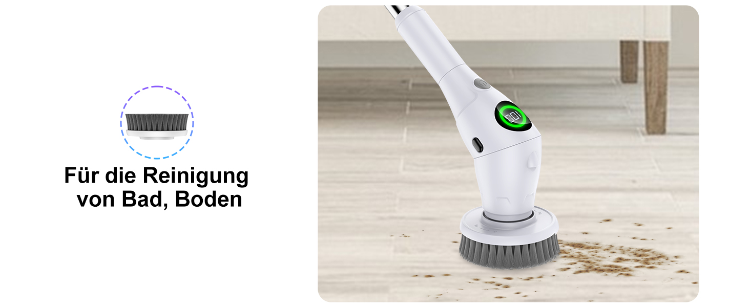 Електрична щітка для чищення з 8 насадок, регулювання швидкості, LED дисплей - для ванної, кухні, авто