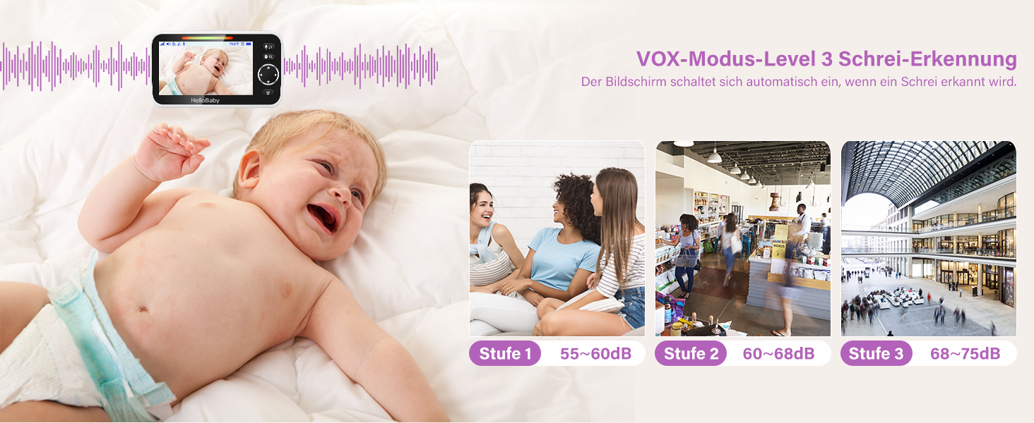 Дитячий відеоняня HelloBaby з камерою та аудіо, 5-дюймовий кольоровий LCD-дисплей, інфрачервона нічне бачення, режим VOX, індикатор температури, моніторинг сну