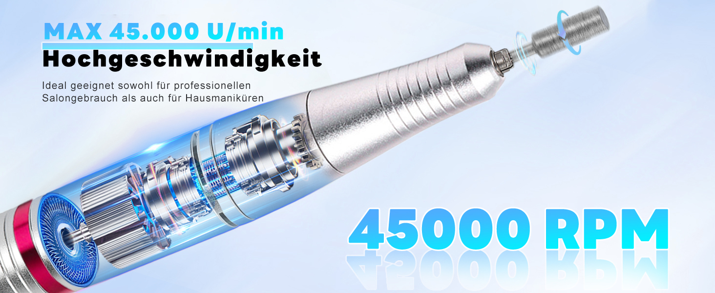 Електрична машинка для манікюру та педикюру CozyZen Professional: 45000 об/хв, LCD-дисплей, керування рукою/ногою, тиха робота, для акрилу та гелю, білий