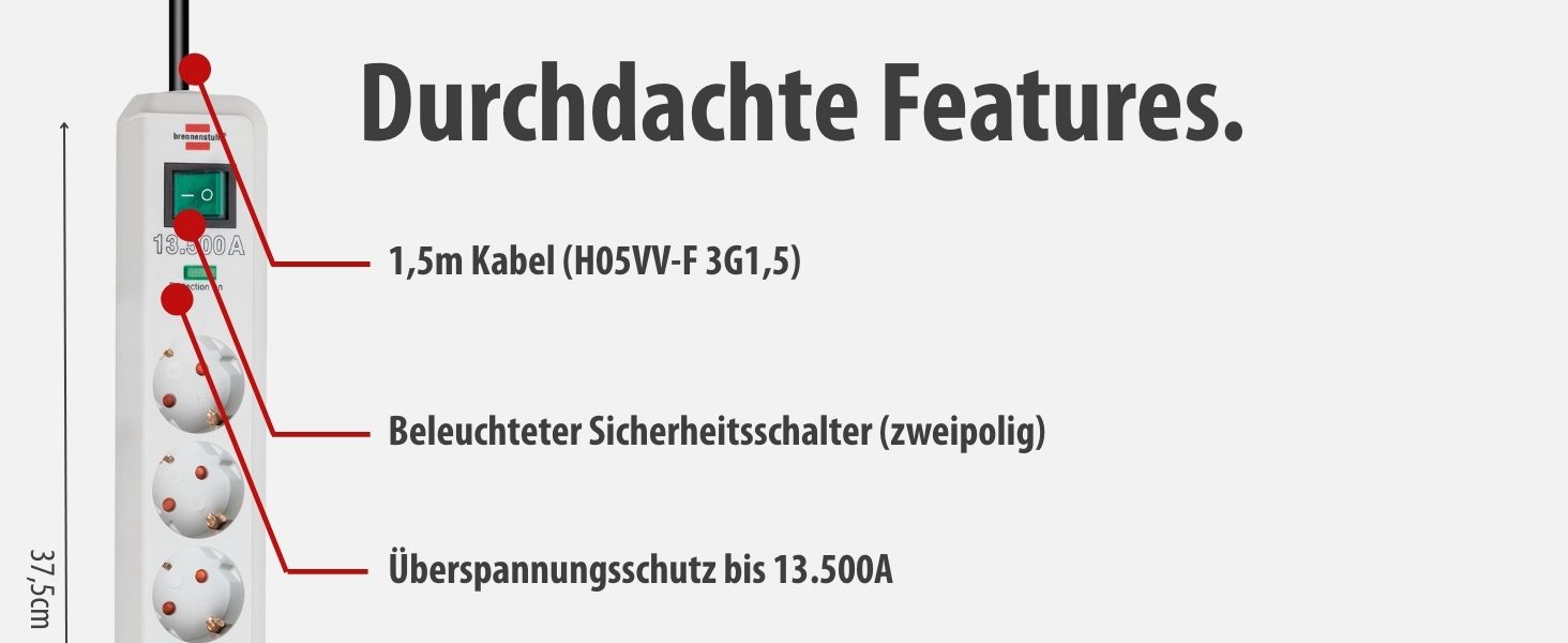 Бренненштуль Eco-Line Розподільний блок 6 розеток з захистом від перенапруги (сірий)