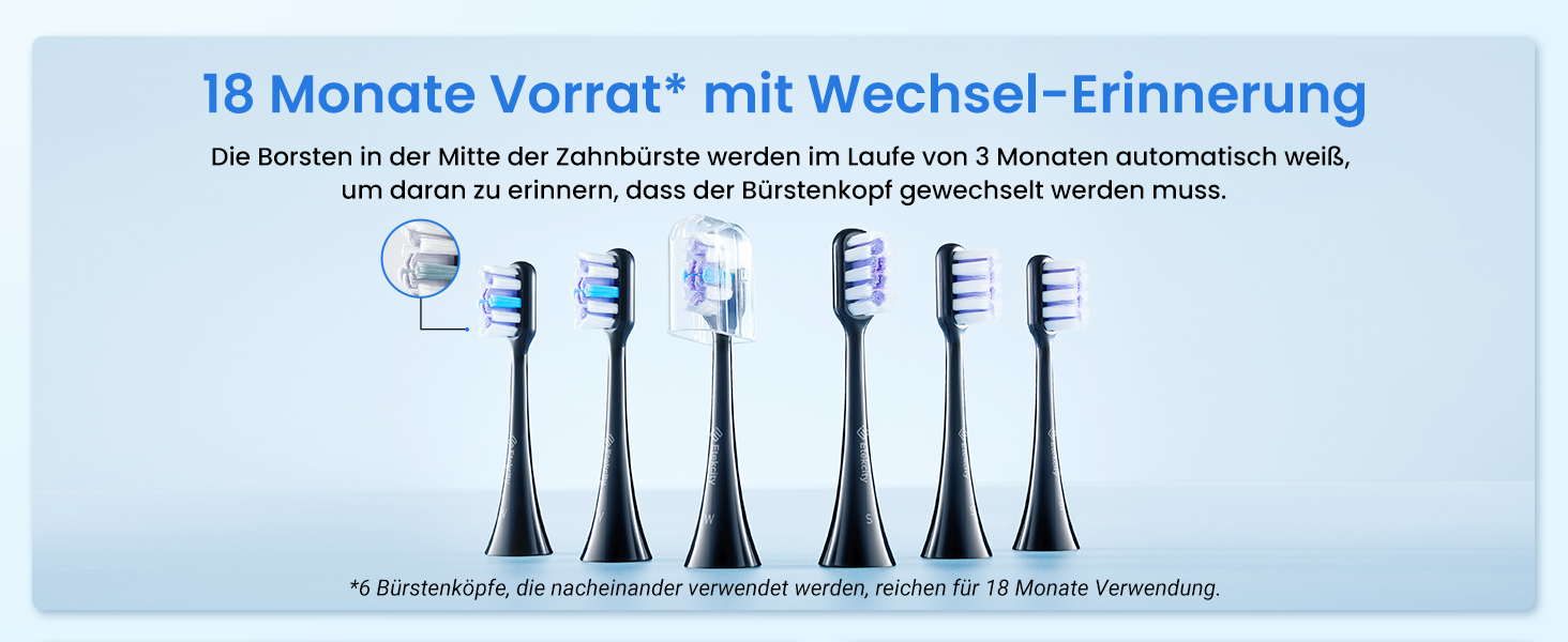 Електрична звукова зубна щітка Etekcity з 5 режимами, 6 насадок, таймер 2 хв, для дорослих та дітей, чорна преміум-модель