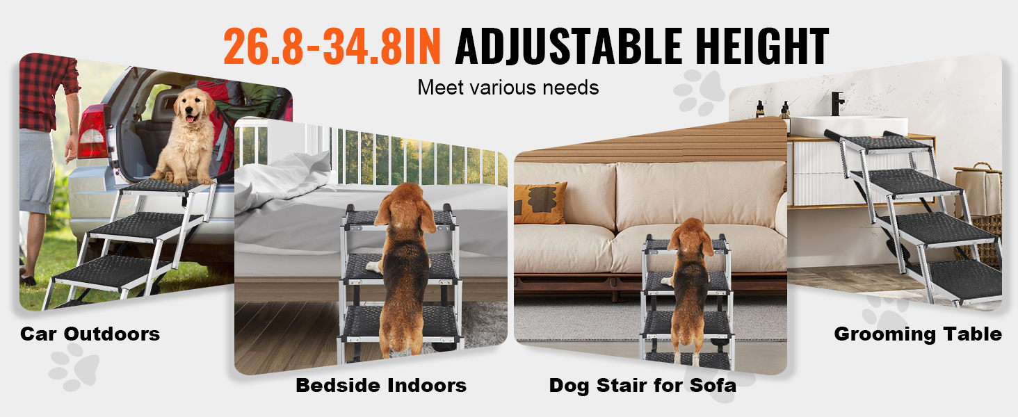 Сходинка для собак VEVOR у автомобіль: 5 сходинок, широка, складна, з антиковзким покриттям, з легкого алюмінію, для авто, SUV та вантажівок (68-88 см)