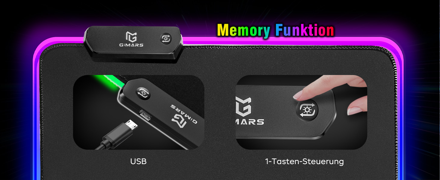 Килимок для миші гімнастичний Gimars RGB, XXL 800x300x5 мм, вологостійкий, з підсвічуванням 12 LED, чорний