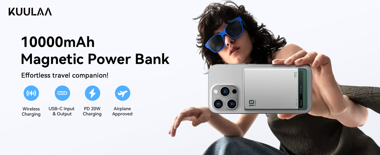 Powerbank Kuulaa Ultra Slim Magsafe 10000mAh з PD 20W, USB-C, для iPhone 17/16/15/14/13/12/Pro/Pro Max