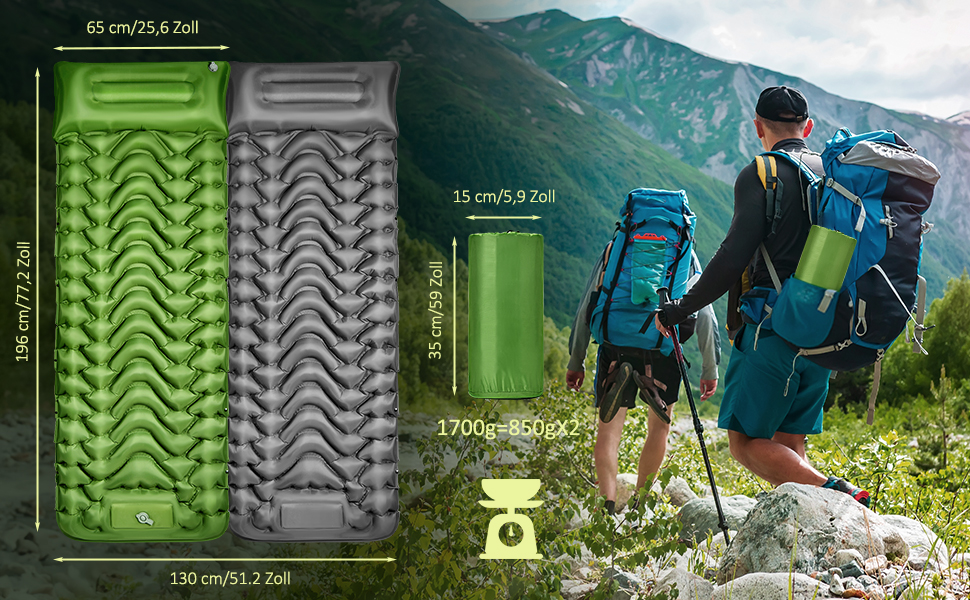 Self-Inflating Camping Mat with Integrated Support Belt - Durable & Moisture-Resistant Travel Pad for Camping, Indoor/Outdoor Use, Hiking (196x130x9cm)