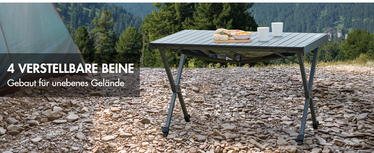 Складний кемпінговий стіл PORTAL алюмінієвий, регульована висота, 108x71 см, чорний - для пікніка, саду, подорожей