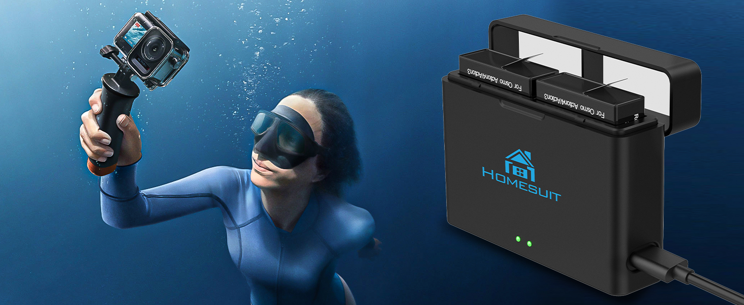 Набір акумуляторів та зарядний пристрій для DJI Osmo Action 4/3: 2x акумулятори 1800mAh + Dual USB LED зарядний пристрій