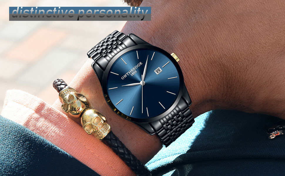 Чоловічий годинник на зап'ясті з нержавіючої сталі, водонепроникний, класичний, з великим циферблатом, мінімалістичний, аналоговий кварцовий годинник для чоловіків, синій, Hg-hlan