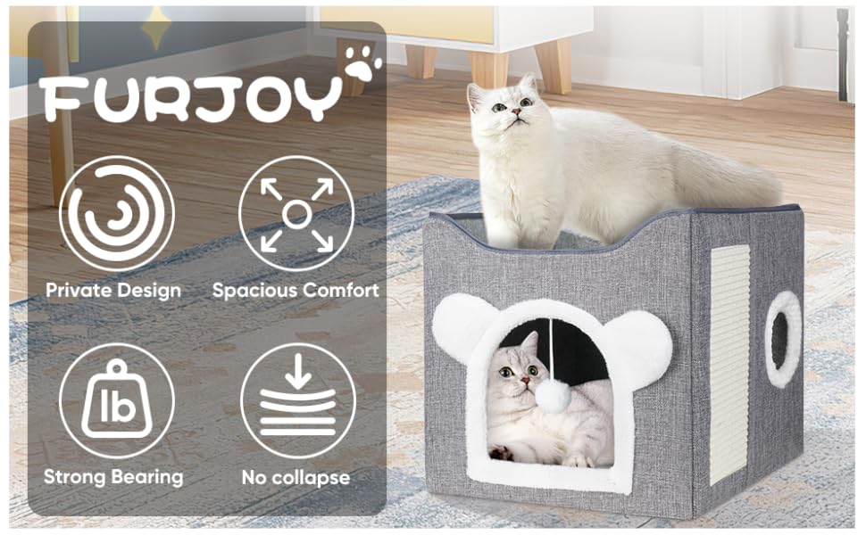 Кігтечка-ліжко для котів, будиночок-кігтечка, двошаровий куб, велика кімната, з іграшкою, 40x40x40 см