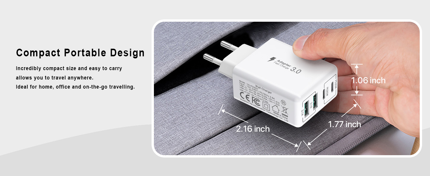 Блок зарядки USB C 40W з 4 портами: швидка зарядка PD+QC для iPhone, Samsung, Tablet (білий)