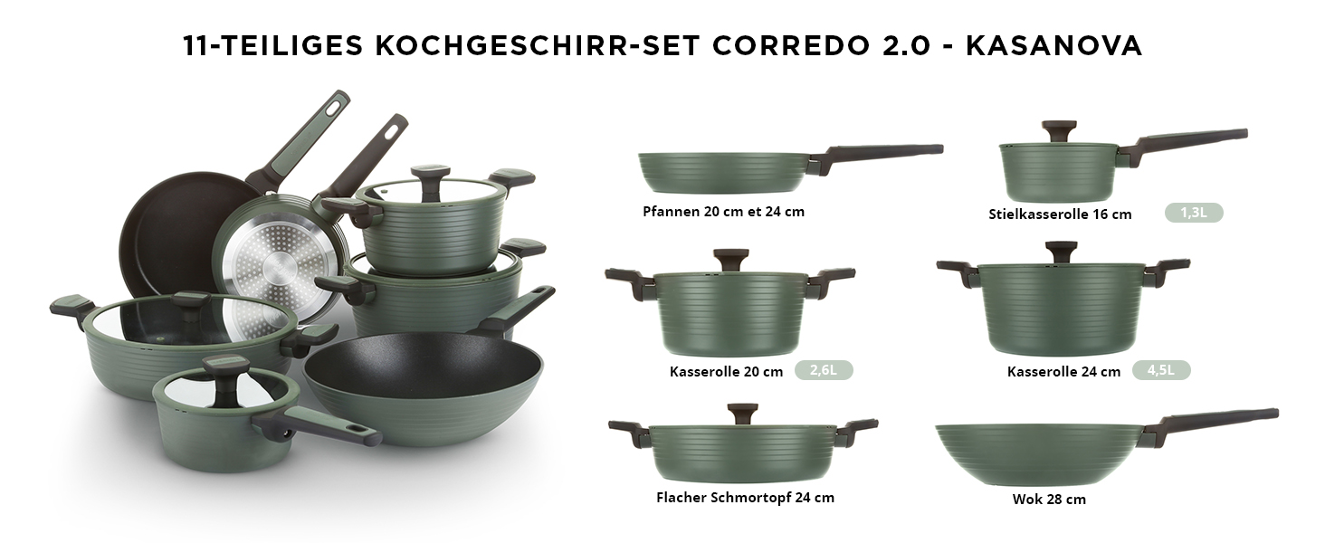 Набір кухонного посуду Corredo 2.0 (11 предметів, зелений)