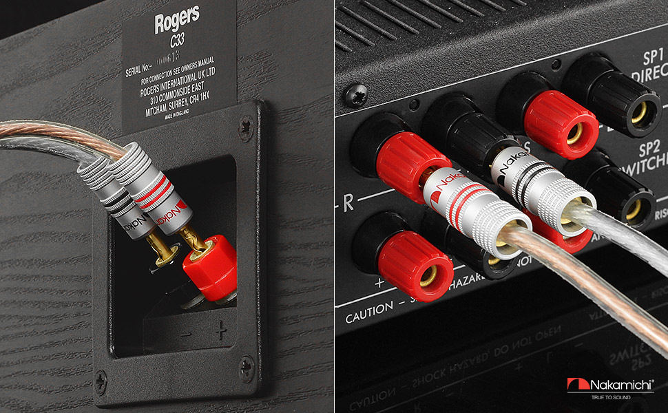 Позолочені бананові роз'єми Nakamichi 24K для акустичних кабелів 12-18 AWG, 4 мм, для підсилювачів, Hi-Fi ресиверів та домашніх кінотеатрів, 4 шт (2 пари)