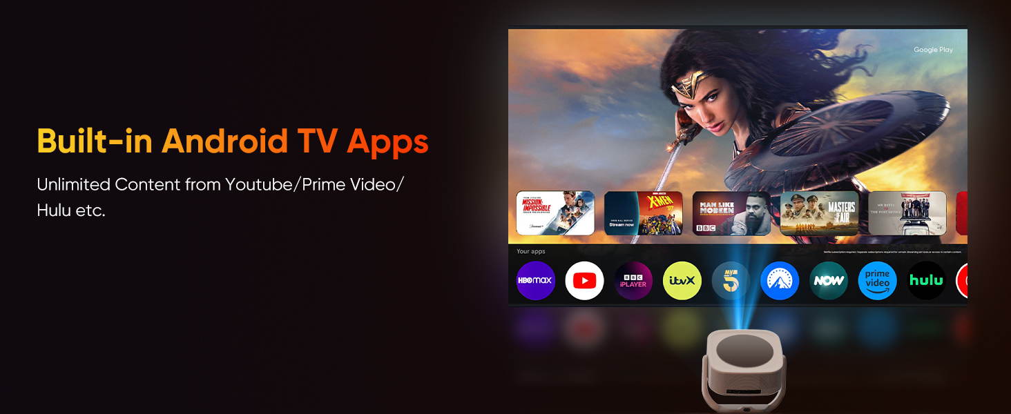 Портативний проєктор 4K Native 1080P з Wi-Fi, Bluetooth та автоматичною корекцією трапецеїдальних спотворень. Підходить для домашнього кінотеатру та використання на відкритому повітрі. Сумісний з ноутбуком, смартфоном та мишкою.