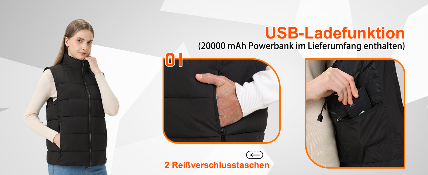 Обогріваючий жилет для чоловіків Daen з акумулятором 20000 mAh та 15 зонами обігріву. Жилет для катання на лижах та полювання (L, Чорний)