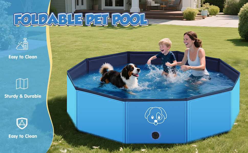 Басейн для собак великих і малих порід з антиковзкого ПВХ, складаний - легко миється. Плавальне озеро для собак на відкритий простір, у подорожі, у сад (120 * 30 см)