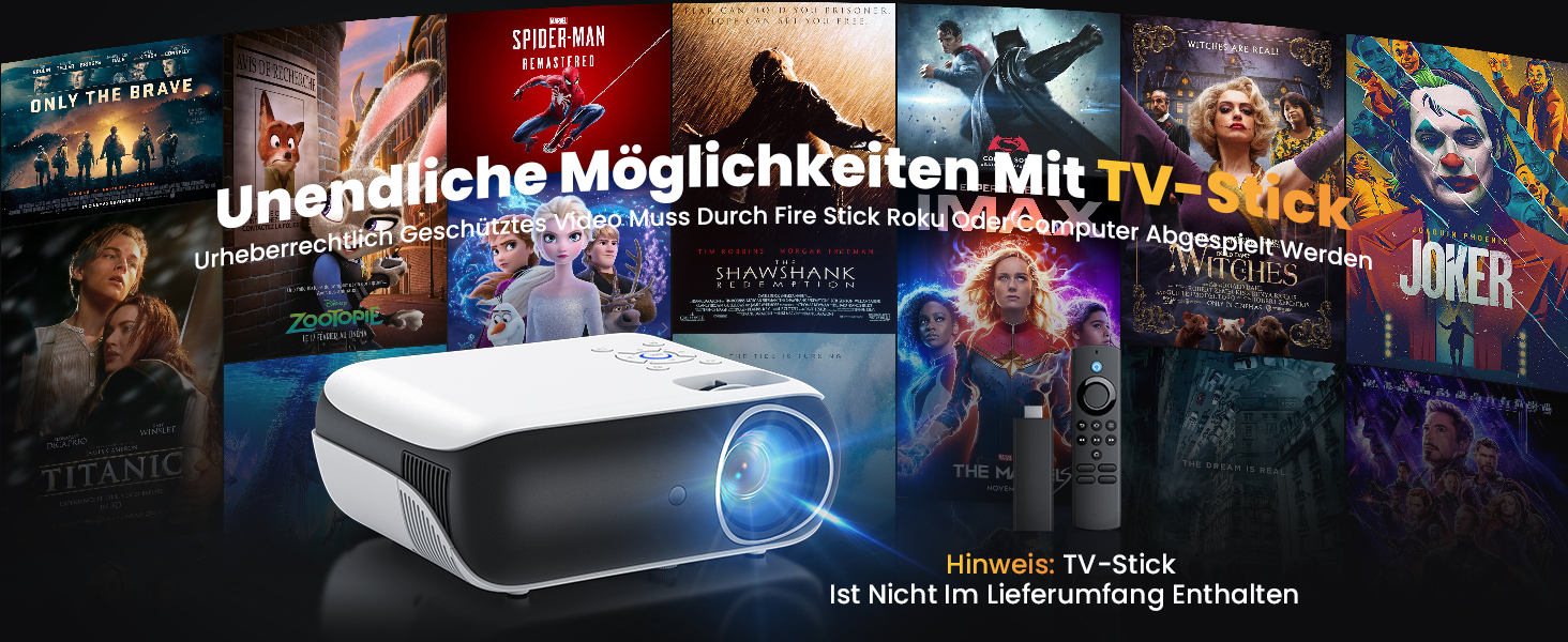 HOPVISION Beamer: проєктор 9500 люмен, 4K, Bluetooth, Full HD 1080p для домашнього кінотеатру. Сумісний зі смартфонами, HDMI, USB, ноутбуками, Fire Stick, PS5