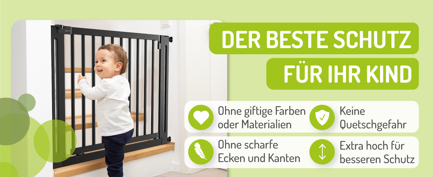 Захист від травм для дітей BOMI Miko: дерев'яні ворота для дверей, без свердління, кут 90°, ширина 63-71 см, чорний колір