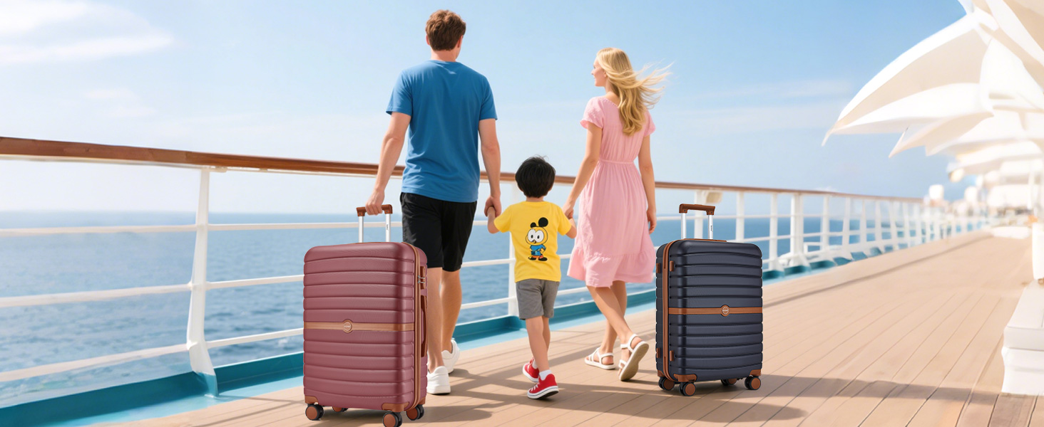 Чемодан KONO 3-в-1: ABS+PC, з коліщатками та кодовим замком (55см, ручна поклажа), червоно-коричневий