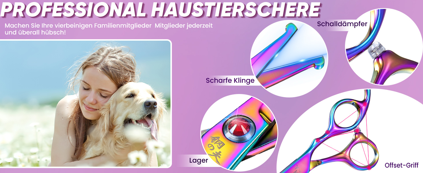 Професійна ножиця для грумінгу собак Chunker, для середніх та великих порід, з нержавіючої сталі 440C, кольорова (Rainbow-small)