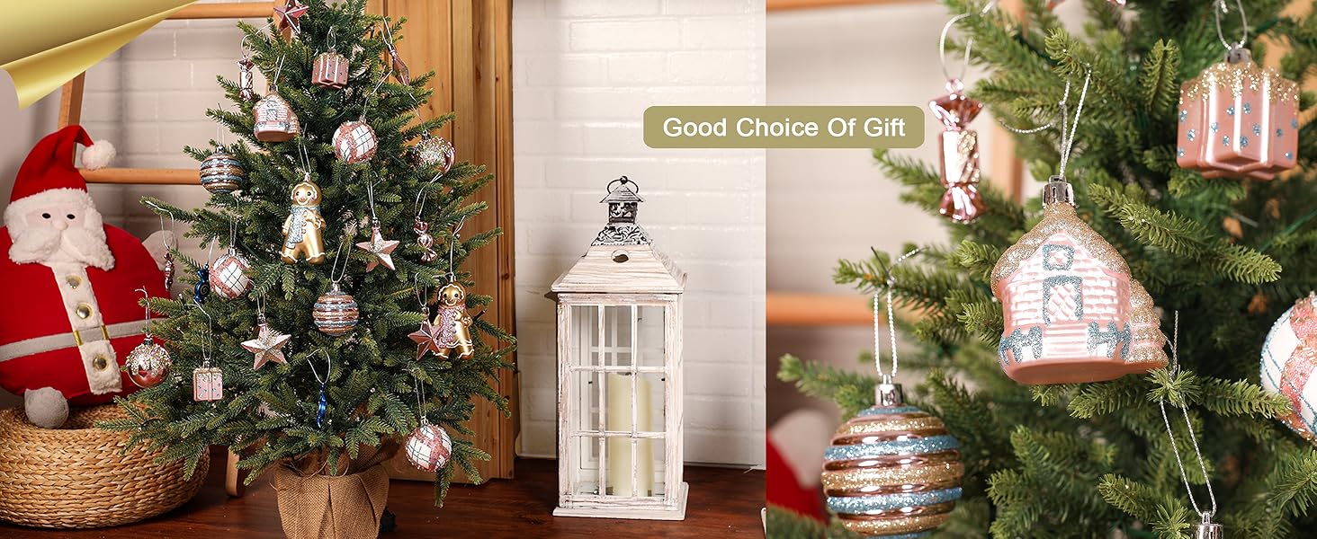 Набір прикрас на ялинку Shareconn 65 шт. з пластику, міцні, з мотузкою, різні розміри та кольори (червоний & білий, макарон)