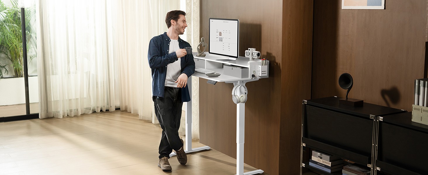 Electric Standing Desk with Drawers - 120x60cm Adjustable Height Desk for Home Office & DIY Pegboard