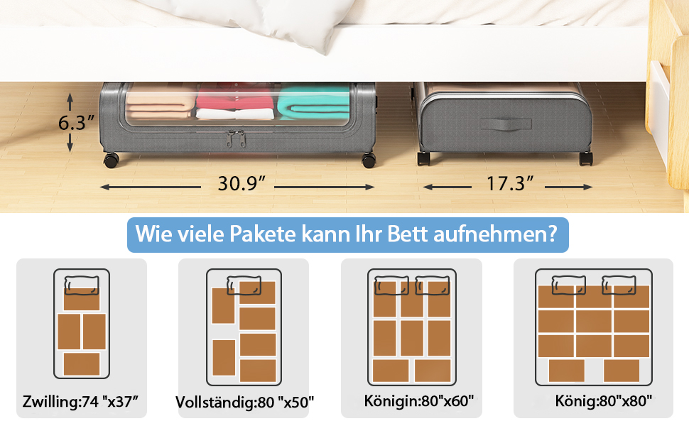 Коробка для зберігання під ліжком 2 шт. з кришкою, 48L, металевий каркас, органайзер для одягу, взуття, ковдр, постільної білизни, сірий колір