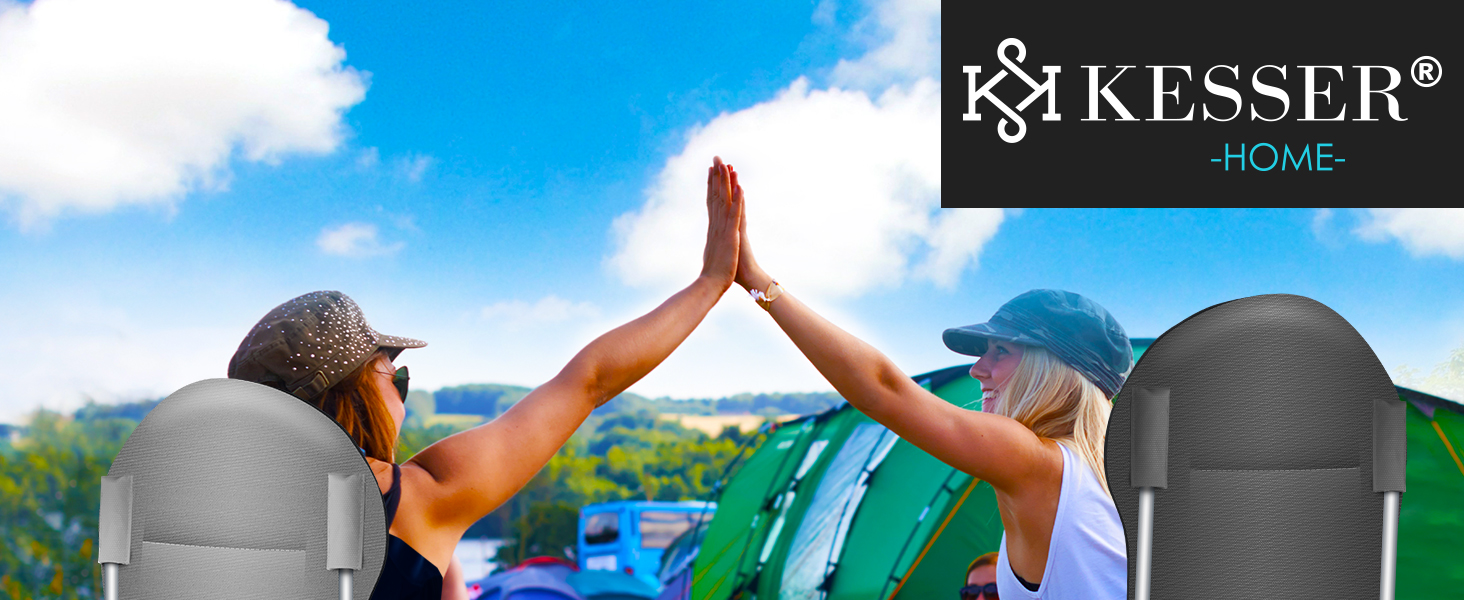 Крісло кемпінгове складне KESSER® до 150 кг, з підлокітниками, високою спинкою, сіре/чорне. З підсклянником та сумкою