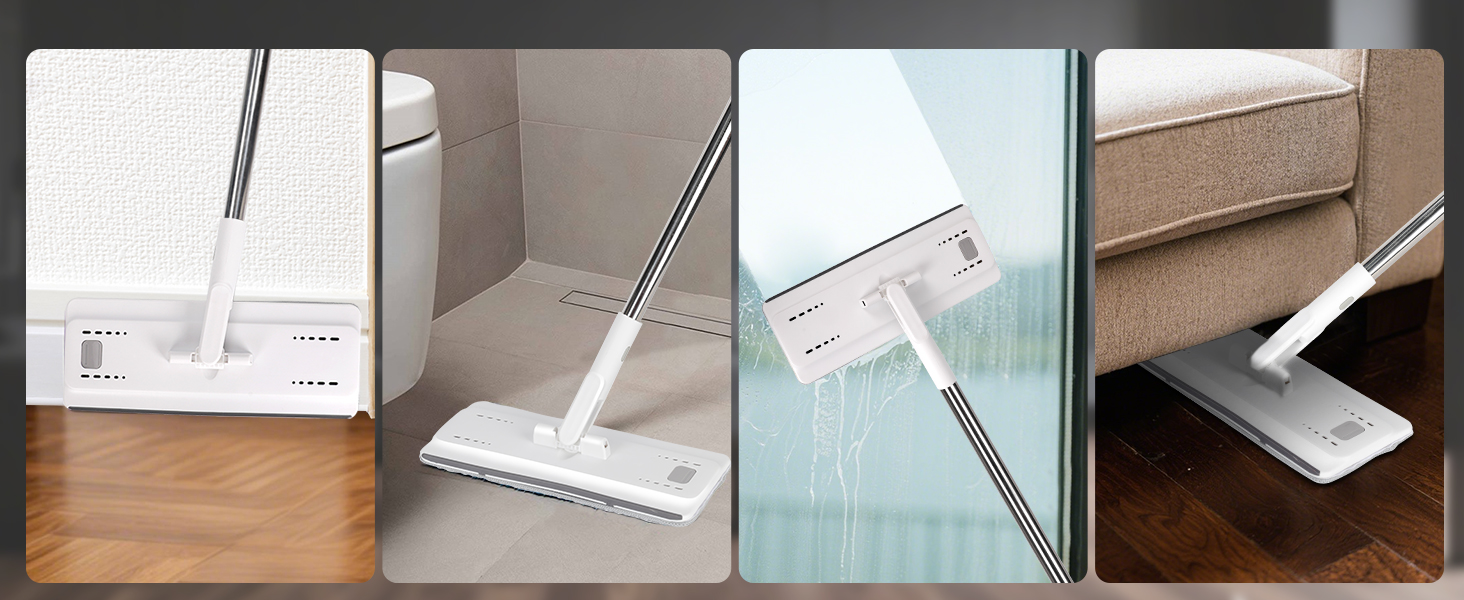 Набір для миття підлоги з відром, Masthome - компактний моп та відро з віджиманням, 3 мікрофібрових насадок та нержавіюча ручка, 2 в 1, для дерев'яних, плиточних та мармурових підлог (білий)