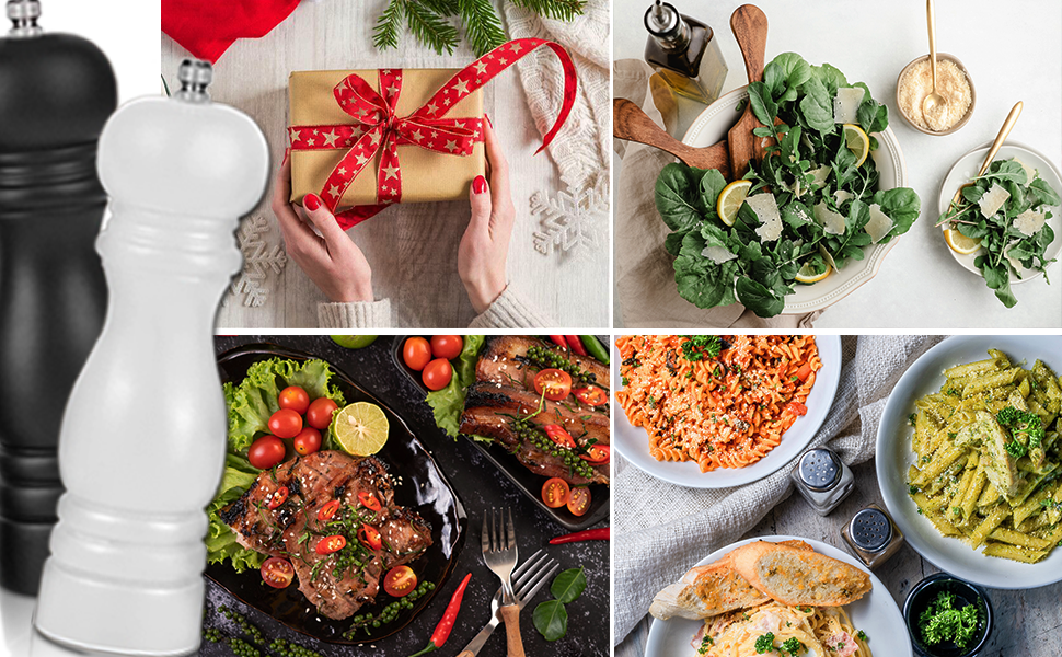 Набір з 2 дерев'яних мельниць для солі та перцю з регульованим млинком, великі, керамічні, ручні для морської солі, чилі, чорного та білого перцю