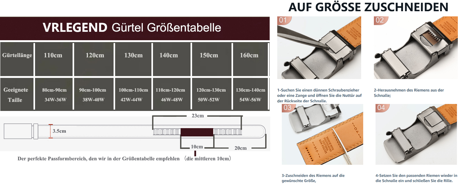 Чоловічий шкіряний ремінь VRLEGEND з автоматичною пряжкою (ратинг) без дірок для бізнесу/костюма, регульований розмір, з подарунковою коробкою, чорний