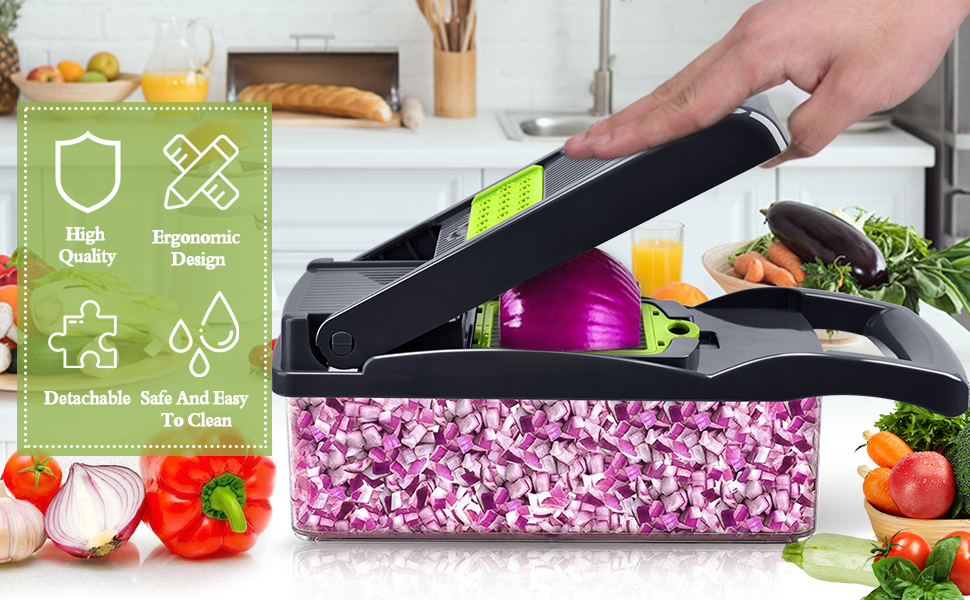 Багатофункціональний набір для нарізки овочів 18-в-1: нарізник, тертка, подрібнювач з 7 лезами, для цибулі, овочів, з рукавичкою, щіткою та стругачкою сірого кольору