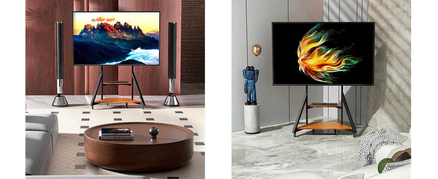 Стійка для телевізора Boden 65-100 дюймів з поличкою, чорна, VESA 800x600, на колесах