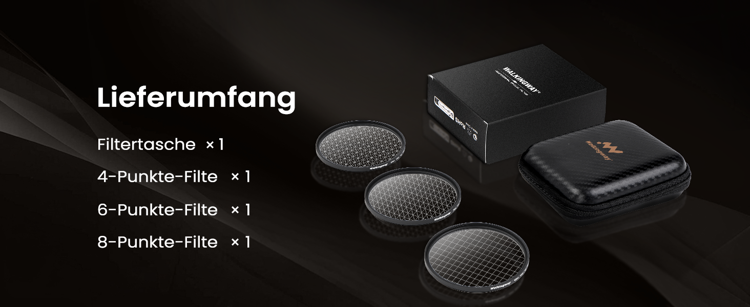 Набір зіркових фільтрів Walking Way 67mm (3 шт.) для камери: 4, 6, 8 променів + чохол