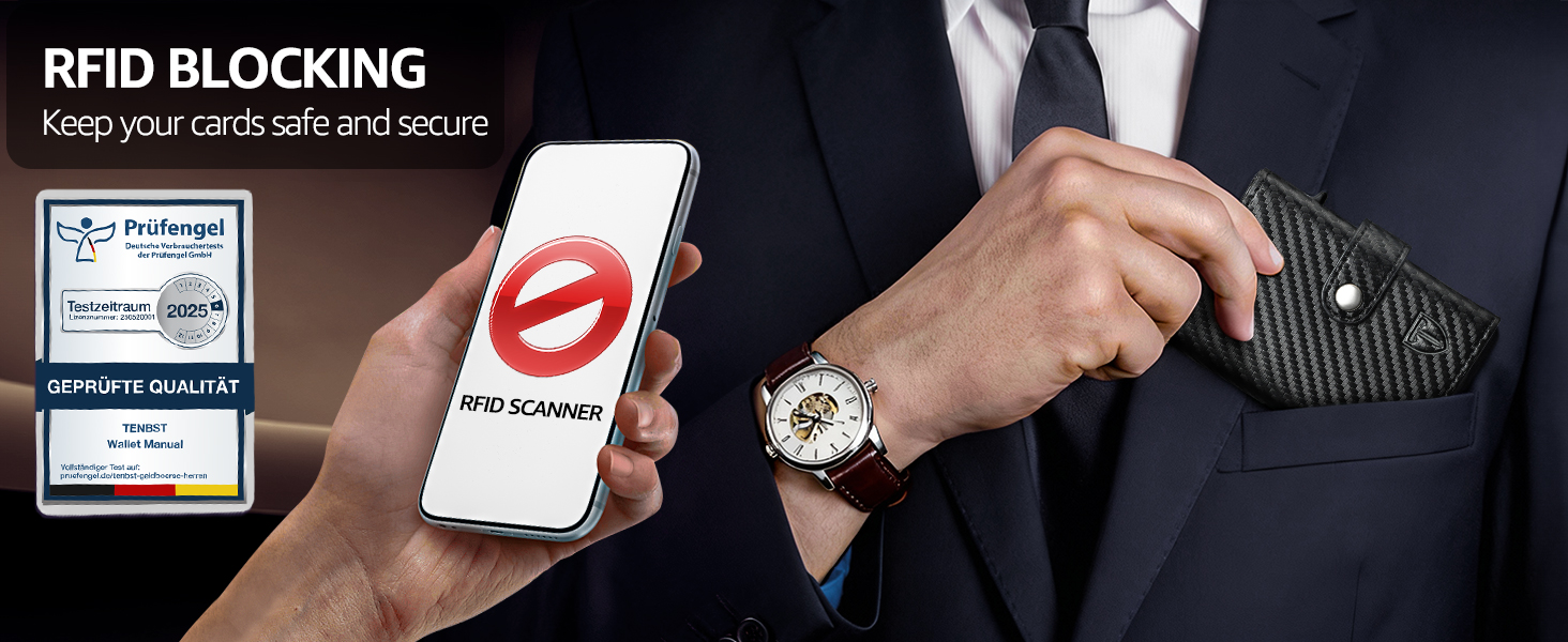 Чоловічий гаманець TENBST з відділом для монет та RFID захистом, Slim Wallet, картхолдер, гаманець-картхолдер, 10 відділень для карток - чорний & оранжевий