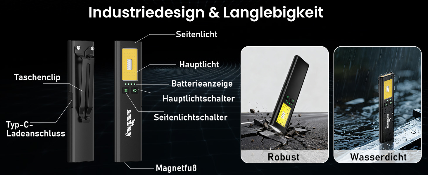 LED-ліхтарик Shadowhawk 2 шт. Зарядний, водонепроникний, COB, з магнітом та кліпсою, 7 режимів, чорний | Для кемпінгу, майстерні, надзвичайних ситуацій