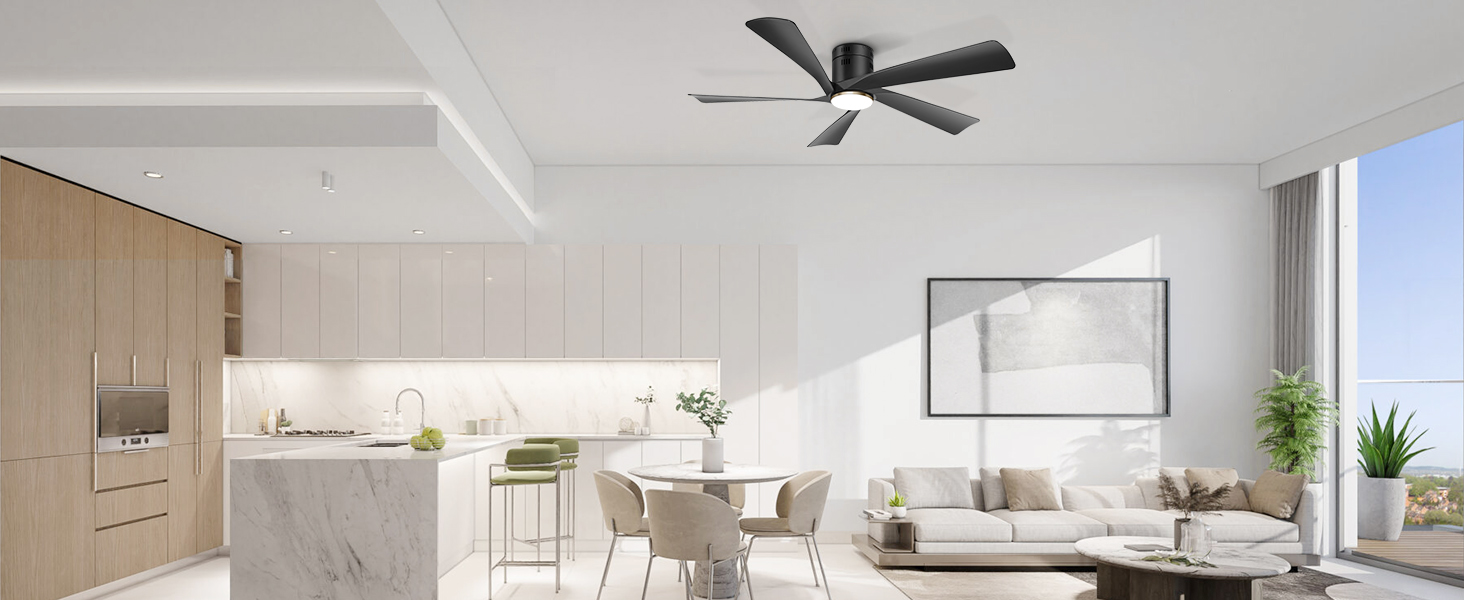 Стеляний вентилятор Ohniyou 132 см (52 дюйми) з підсвіткою, пультом та керуванням через додаток, регульована яскравість, тихий DC-двигун, для спальні, вітальні, тераси, чорний