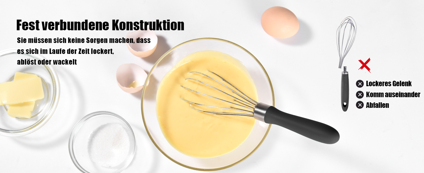 Міксер ручний кухонний Doosu 28 см, з нержавіючої сталі 18/8, 8 гнучких дротів, для змішування, збивання, приготування тіста (Чорний, S-23cm)